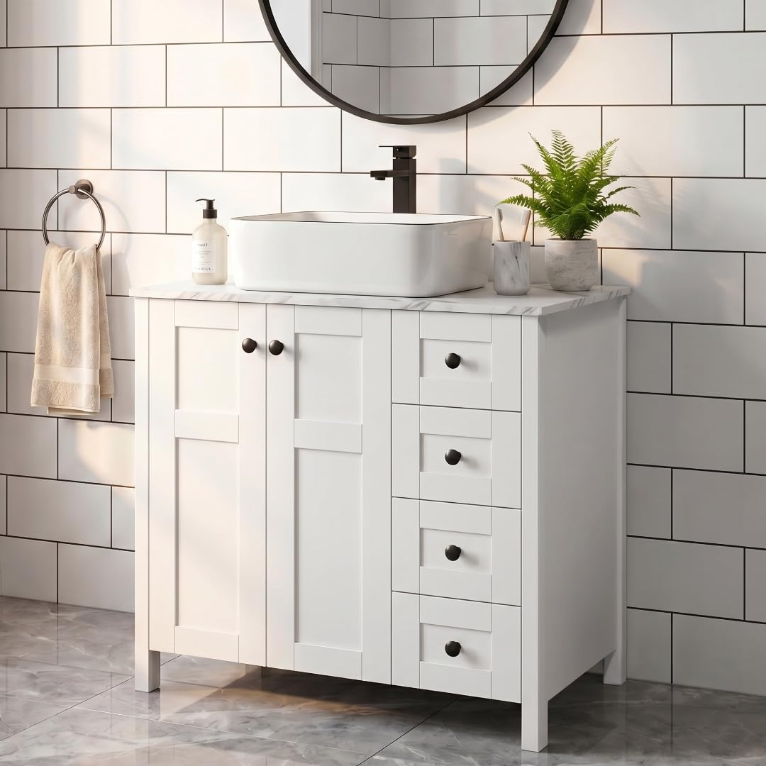 Drawer Pedestal Cabinet - 32-calowa biała szafka łazienkowa z blatem