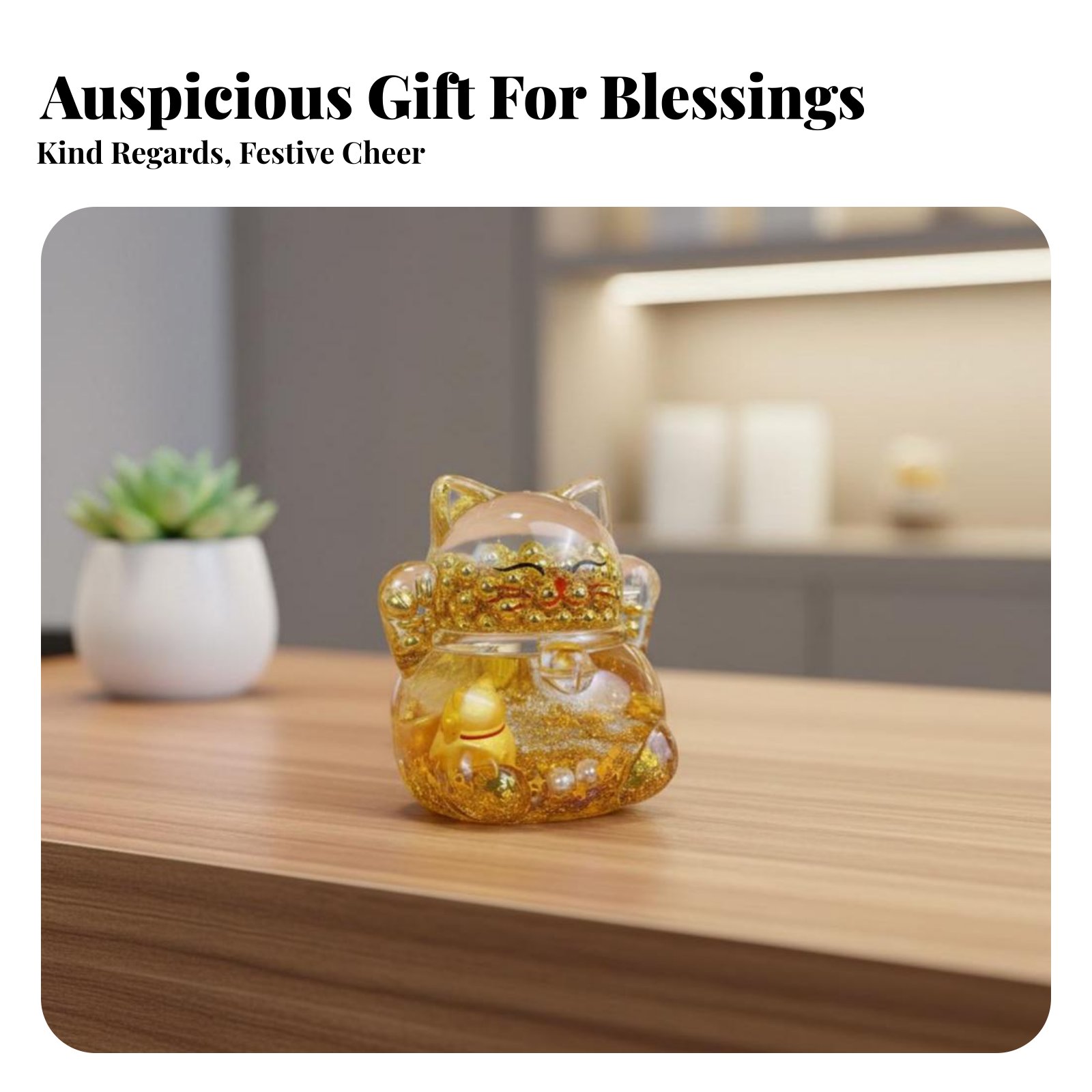Home Office Gifts - Dekoracja Kot Szczęścia, Błyszczące Złote Koraliki,