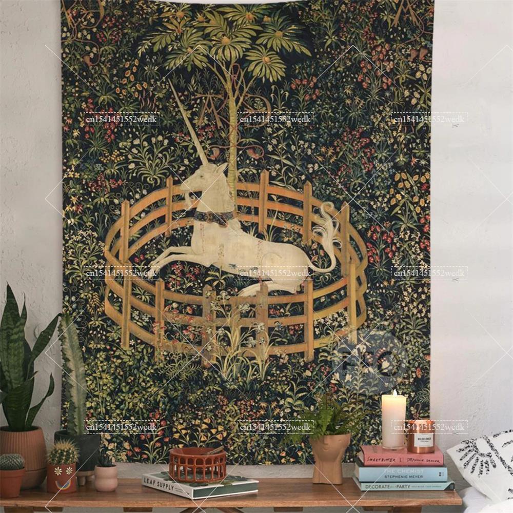 Home Office Yoga Room - Jednorożec w niewoli gobelin ścienny pokrywa