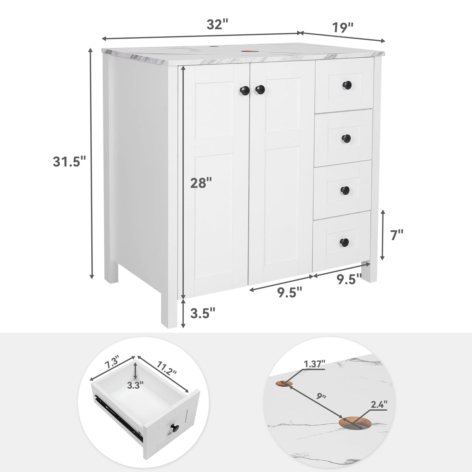 32-calowa biała szafka łazienk – Drawer Pedestal Cabinet recenzja i cena